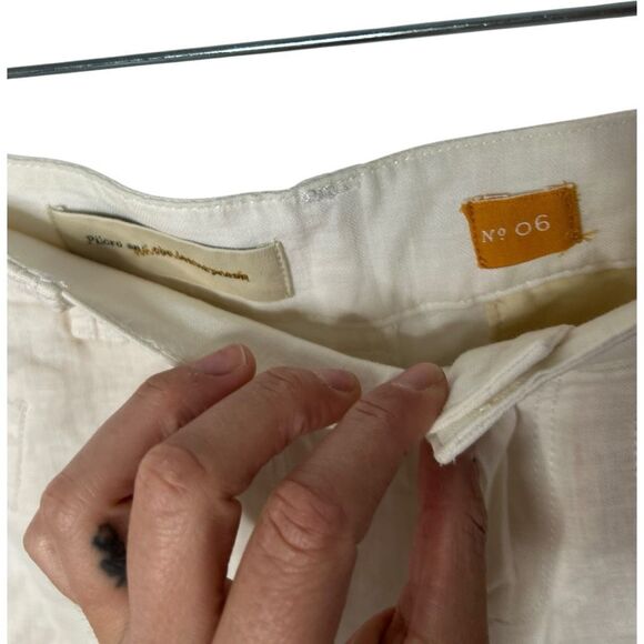 Pilcro and The Letterpress Anthropologie White Wide Leg Linen Pants Sz 6 Classic - Picture 4 of 9